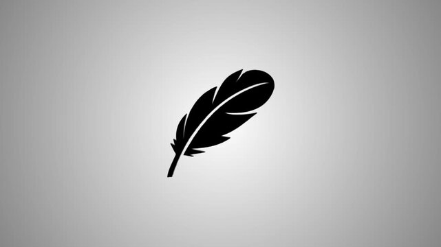 Minimalist feather icon animation with glowing light sweep effect on clean gradient background for creative writing projects