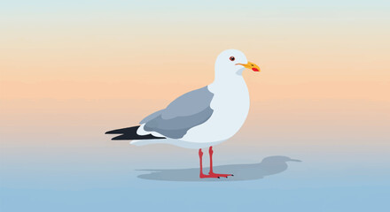 Obraz premium A solitary seagull stands on a surface with a gradient background