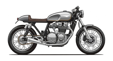 Fototapeta premium Classic Cafe Racer Motorcycle Side View Detailed Illustration.