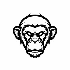Fototapeta premium Black and white aggressive monkey head mascot logo illustration.