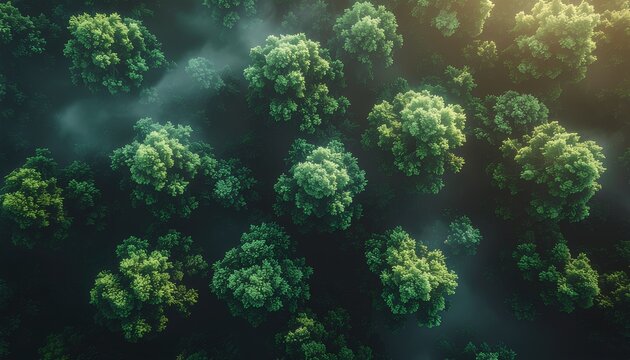 Top-down abstract view of a vast forest plain rendered as layered organic textures instead of individual trees. Subdued green tones with earthy undertones, gentle noise, and a quiet, timeless.