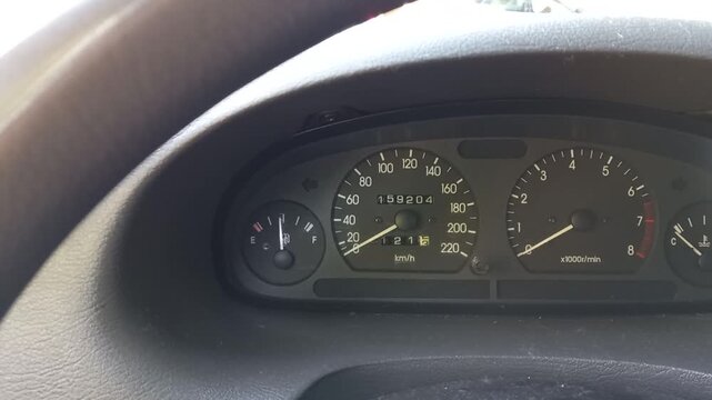 analog devices for cars. dashboard. speedometer and tachometer. old car. instrument arrows. vintage car. old instrument scales.