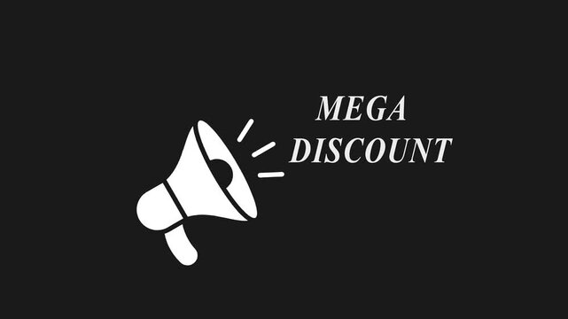 Mega Discount Announcement Megaphone White Text Black Background Sale Promotion Advertisement