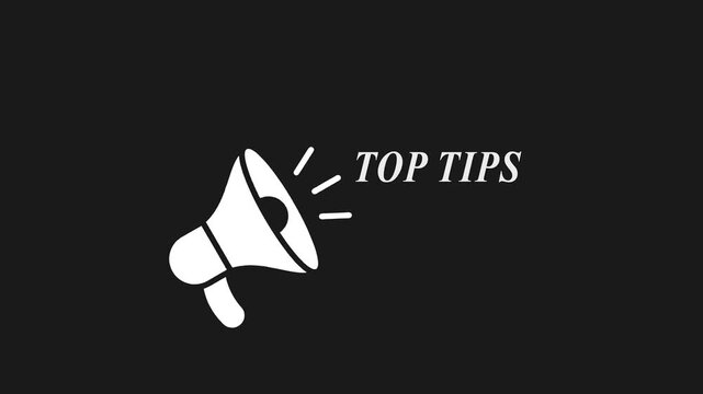 Megaphone announcing tips advice guidance information white on black background