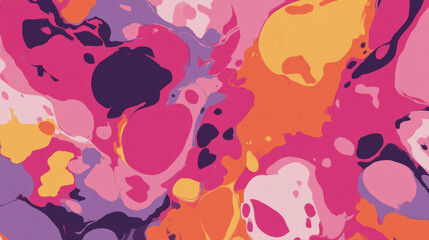 Obraz premium Abstract organic background with fluid paint shapes in vibrant pink, orange, and purple tones. Soft marbling texture and flowing forms create a modern artistic composition, suitable for creative