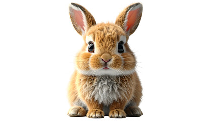 A fluffy, cute, light brown bunny with large eyes and long ears is centered