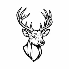 Fototapeta premium A detailed black and white illustration of a majestic deer head with large antlers, facing slightly right.