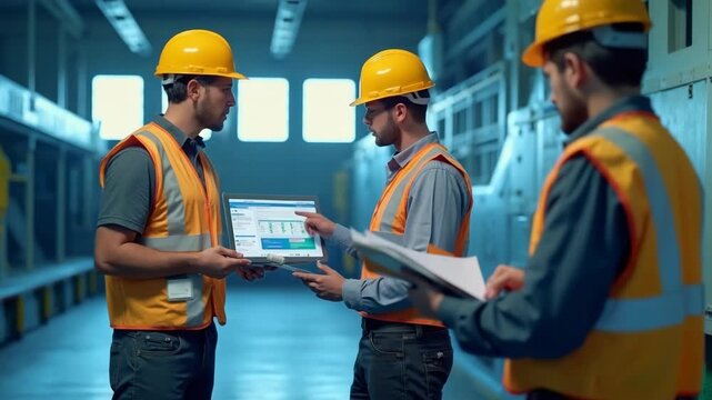 Workplace safety technology for zero accidents concept. Workplace safety technology in working process with safety culture and training, safety technology, protections, health care, regulati.
