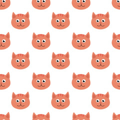 Obraz premium Seamless Pattern with animal. Red Cat head. Vector flat illustration.