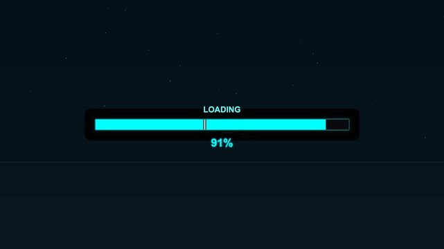 Progress bar animation shows loading status reaching full completion at 100 percent in simple design