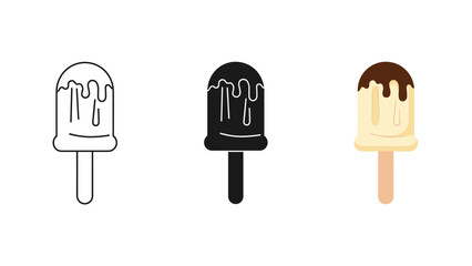 A set of three ice cream popsicles in different colors Vector