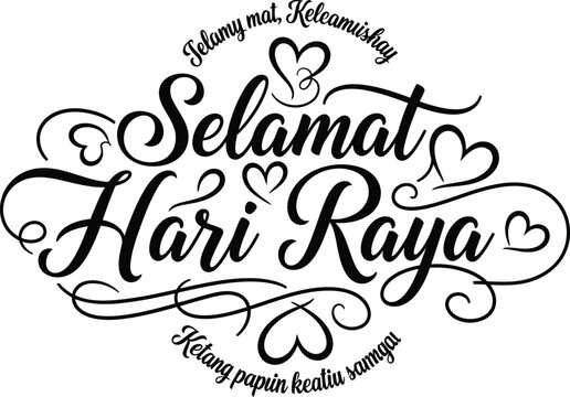 Elegant selamat hari raya greeting with hearts and floral patterns