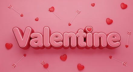 Colorful 3d text design celebrating the spirit of valentine's day with hearts.