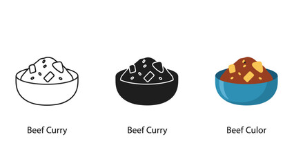 Three variations of beef curry in bowls Vector
