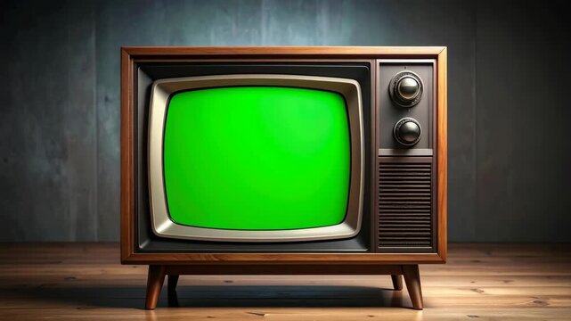 Retro television with a green screen display on a wooden surface