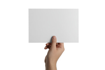 Fototapeta premium Hand Holding Blank White Square Card - Presentation and Information Display