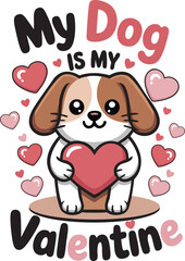 Obraz premium Cute Puppy Holding Heart Valentine's Day Illustration. Perfect for t-shirt design, greeting cards, and pet lovers.