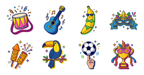 Fototapeta premium Brazilian Carnival Sticker Set with Toucan and Music