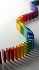 Rainbow Dominoes in a Curved Line.