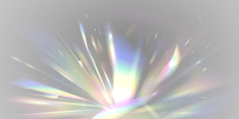 Rainbow diamond crystal prism shines through neon glass and glitter. PNG lens frames sparkle, glare, and flare effect in luminous light. Refractions bring vibrant clarity. © ikril