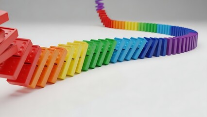 Rainbow Dominoes in a Curved Line.