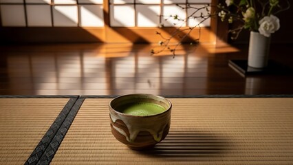 Serene Japanese Tea Ceremony Setting with Matcha.