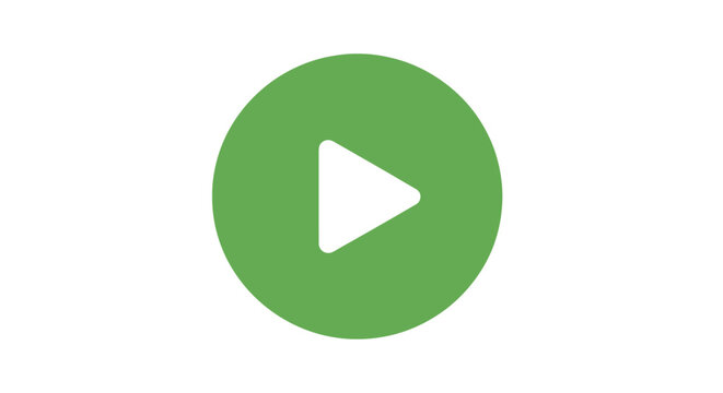 A simple, clean, and modern green play button icon on a white background, symbolizing start, action, and media playback.