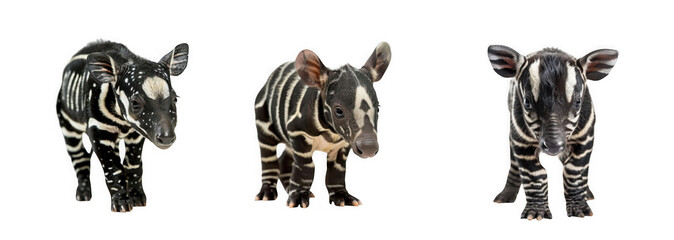 Obraz premium Adorable Baby Tapirs with Distinctive Stripes Isolated on a White Background, Representing Young Wildlife isolated on transparent background