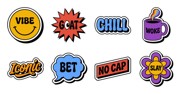 Retro Gen Z Slang Sticker Set with Vibrant Typography
