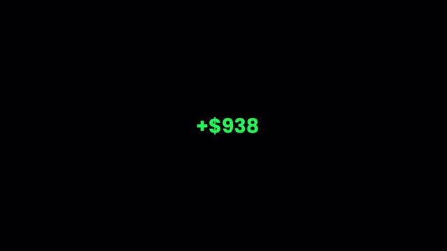 Green numeric value animation in flat 2D vector style showing positive abstract indicator on dark background.

