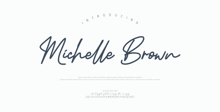 Michelle Brown, Classy elegant font, vintage type or luxury premium typeface, vector English royal alphabet. Classic typography in modern or old art deco style, serif letters for modern.