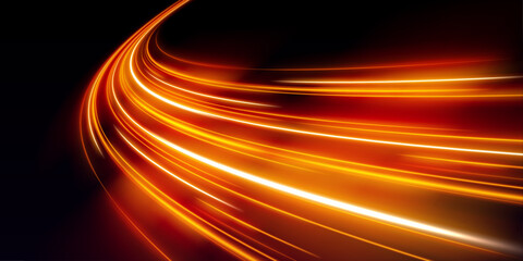 Shiny fiery red neon stripes on white transparent background PNG. Vivid curved light trails and flashing red light effects. Vector element on black background for stunning digital creations. © goldstock