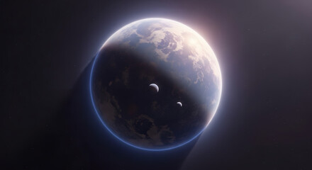 Earth from Space with Moon Shadows Visible.