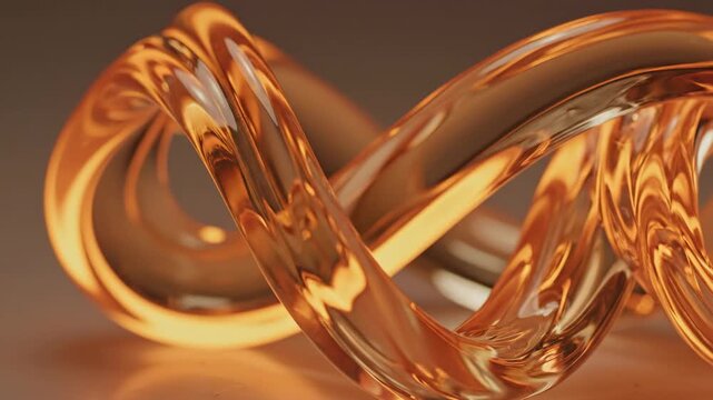 Abstract Swirling Amber Liquid Forms Infinite Loop Shape.