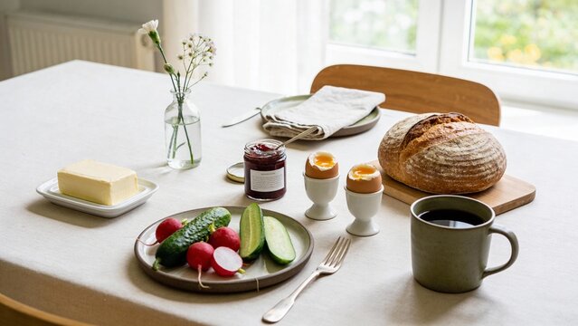 Modern Easter Brunch Table With Copy Space (Neutral Palette)