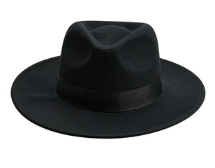 A classic black fedora hat, isolated on a black background