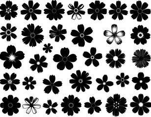 Fototapeta premium Black and White Floral Silhouette Pattern - A Collection of Flower Designs.