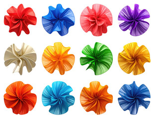 Twelve abstract, colorful, three-dimensional designs with a black background