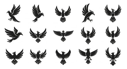 Collection of Bird Silhouettes Flying and Perched.