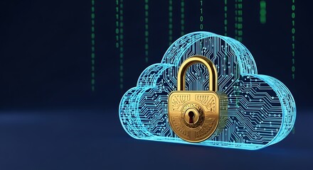 Secure cloud computing with gold padlock and circuit board