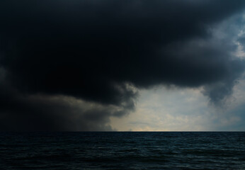 Cloud storm sky dark rain lightning thunder on sea ocean stormy typhoon nature light scene rainy atmosphere damage effect carbon dioxide dust air pollution 2.5 Pm, texture nature windstorm.