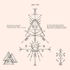 Amor Fati. Vector Sacred Geometric Tattoo Set