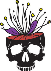 Floral Skull Illustration with Roses and Sugar Skull Design for Day of the Dead Vector Artwork