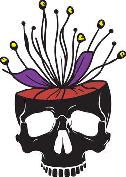 Floral Skull Illustration with Roses and Sugar Skull Design for Day of the Dead Vector Artwork