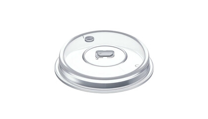 Naklejka premium Clear plastic drink lid with sip hole, angled view on black background