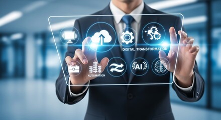 Businessman Using Cloud Computing and Digital Technology Interface