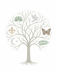 MinimSymbolic Tree of Life with Nature Elements Illustration