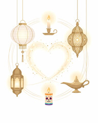 Glowing Lanterns Heart Candle Sympathy Illustration
