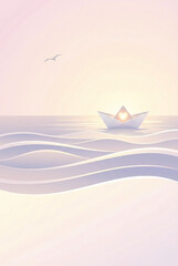 Glowing Paper Boat on Calm Waves Serenity

