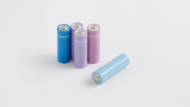 高キーの白背景でパステル調に並べた単三電池のライフ表現
